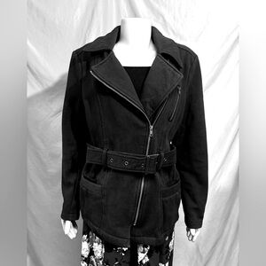 Converse Black Leather Jacket Asymmetrical Zipper Belted